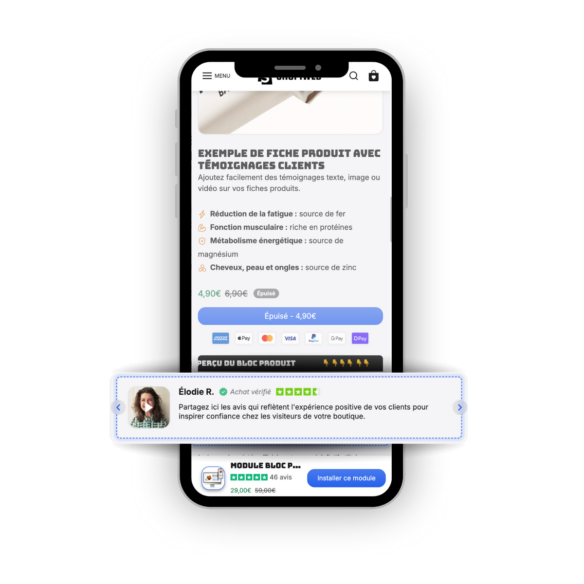Module Bloc Produit Témoignages